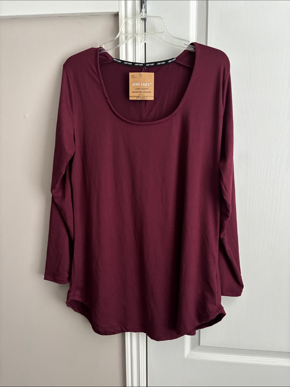Just Cozy Scoop Neck Long Sleeve Top - Burgundy